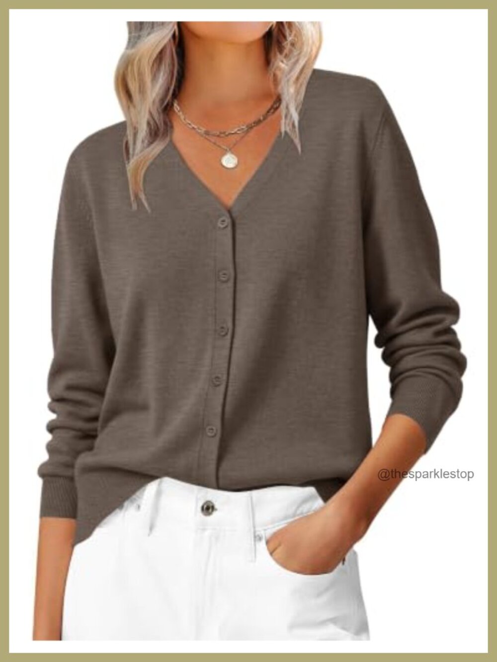 Wool Blend Lightweight Button V-Neck Cardigan Sweater Fall Outfit